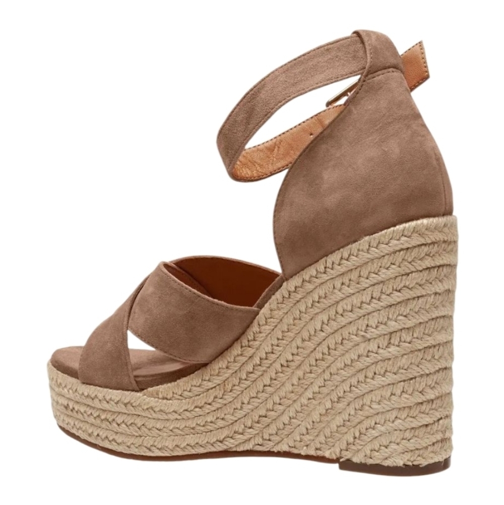 Lisa Vicky Espadrille Platform Wedge Suede Sandals Cognac Tan NIB Size 9.5 - Picture 3 of 10